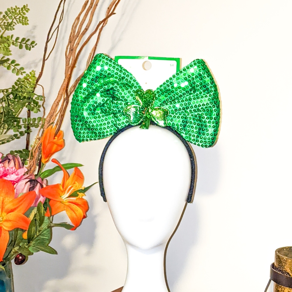 SEQUIN Green Headband & Barrett ☘️ Headband Bow Set! 🍀🍀🍀 - Picture 2 of 7